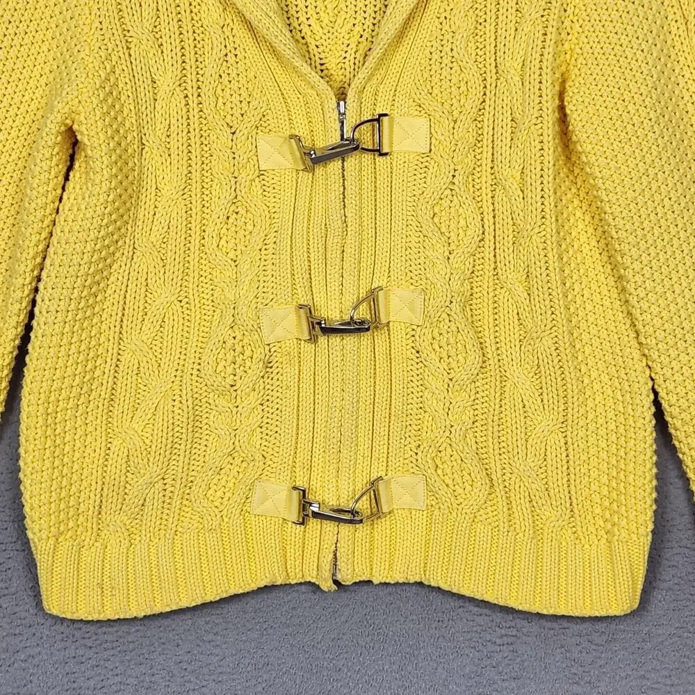 Lauren Ralph Lauren Sweater Womens Large Yellow Cotton Cable Zip Toggle Cardigan